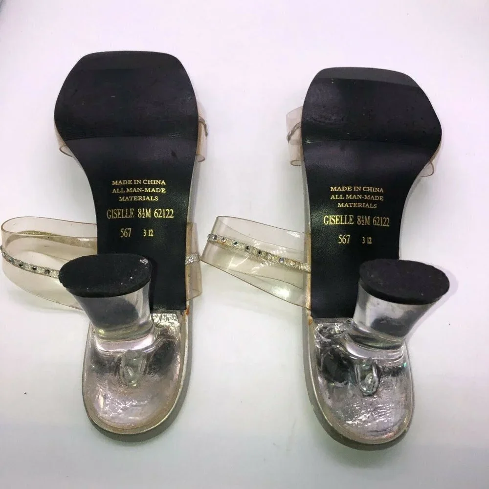 Metaphor Shoes Sz 8.5 Giselle 62121 Clear Plastic Rhinestones Square Open Toe